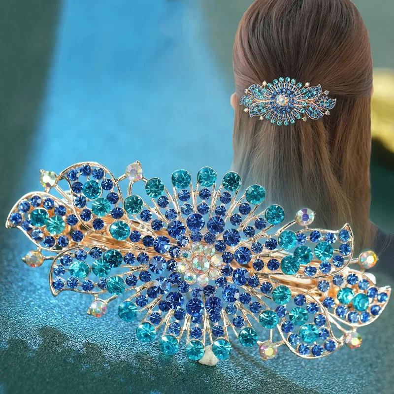 

Korean Crystal Flower Hair Clip Vintage Rhinestone Clip Extra Large Spring Clip Women Hairpin Flower Hair Accessories