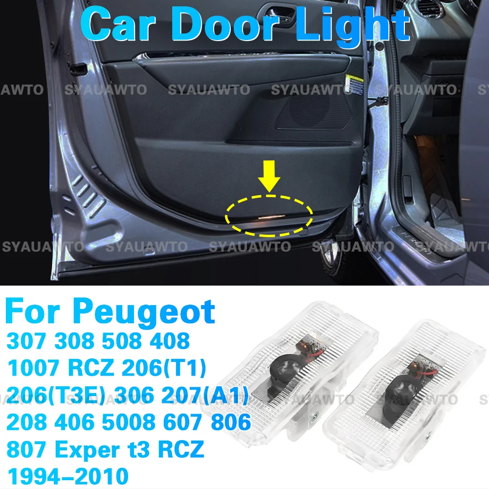 2 pçs led lâmpada da porta do carro luz de boas-vindas acessórios para peugeot 307 308 508 408 rcz 206 306 207 208 406 5008 607 806 807 1994-2010