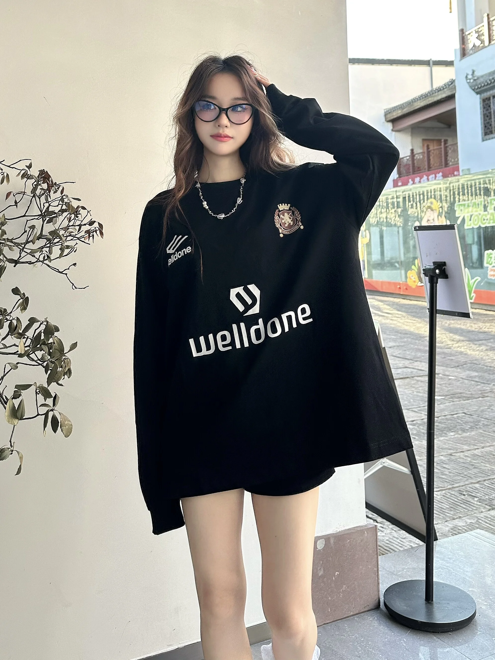 DORA American Sle Long Sleeve T-Shirt Loose Casual Unisex Couple Tops Men Women Autumn round Neck Letter Pattern Sweatshirt