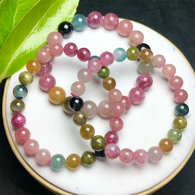 Natural Tourmaline Bracelet Fashion Energy Stone Reiki Healing Fengshui Lucky Holiday Gift 1PCS 7/8/9/10MM