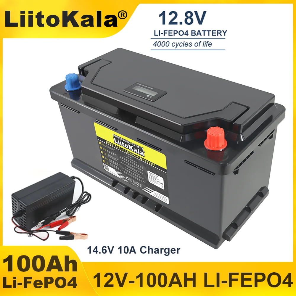 LiitoKala 12V/12.8v 100AH LiFePO4 Battery pack 4string BMS Max 300A 6000Cycles for Car lighter Golf car 14.6V Batteries Tax Free