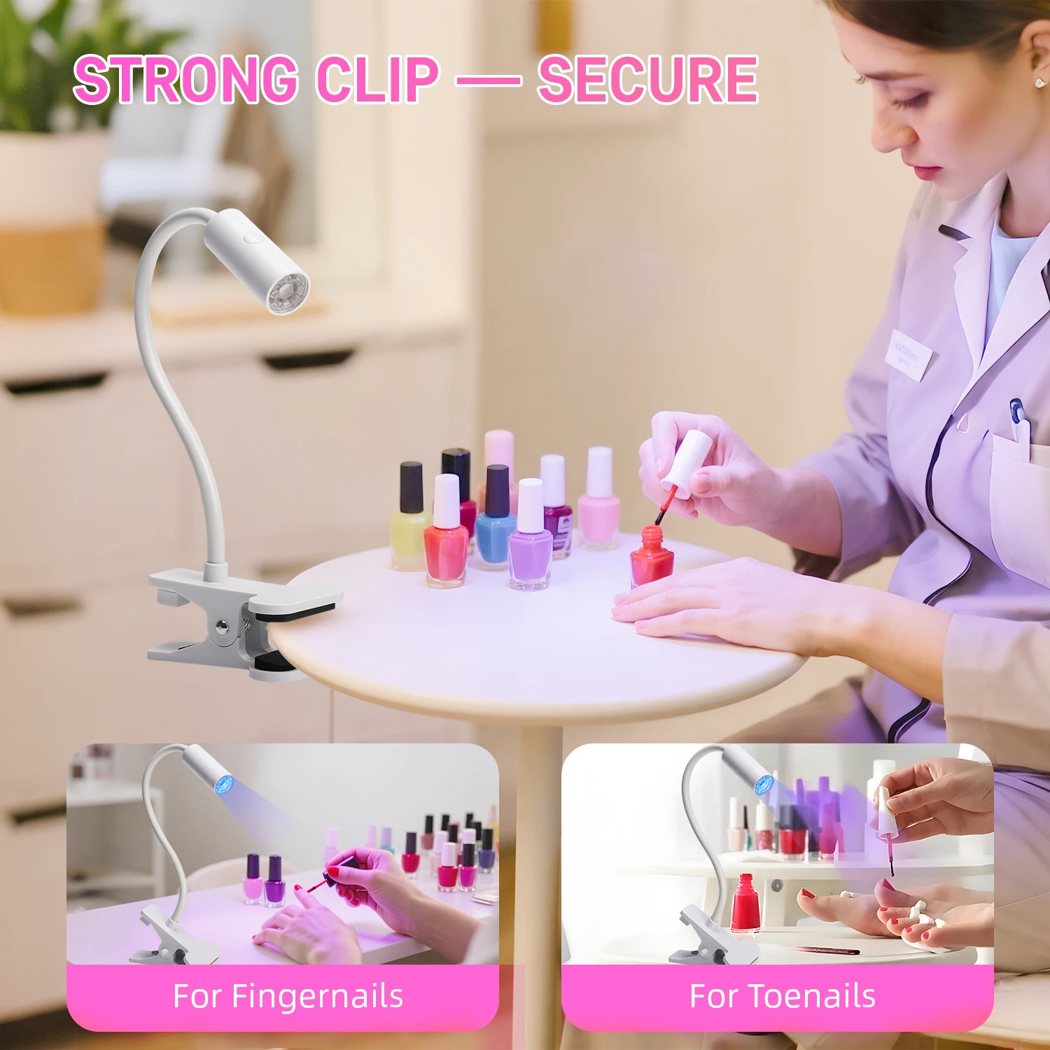 مصباح أظافر معقوفة مع مشبك USB للأشعة فوق البنفسجية LED مصباح أظافر لعلاج طلاء الأظافر الجل 360 °   مجفف أظافر دوار بدرجة للاستخدام في الصالونات المنزلية