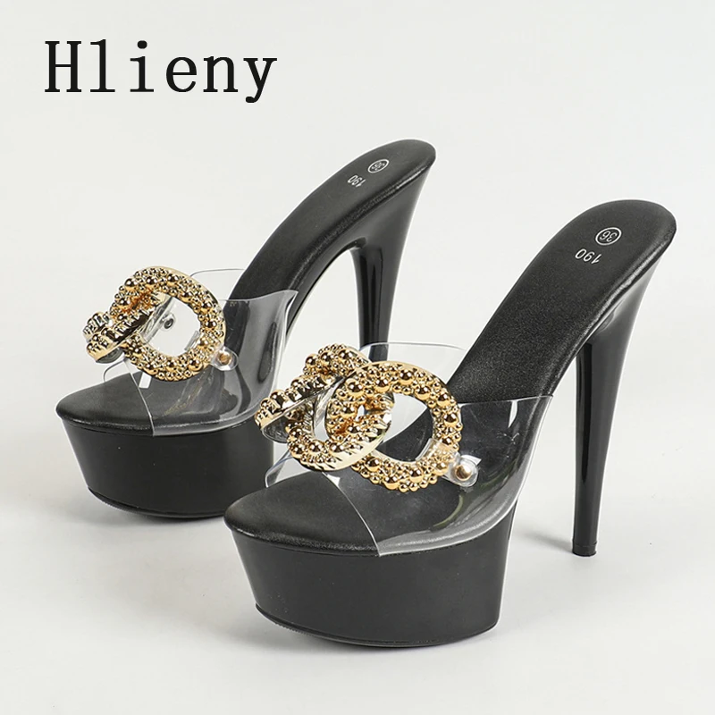 Hlieny-Pantoufles à plateforme transparente en PVC cristal pour femmes, talons hauts fins, sandales pour femmes, chaussures d'été, mode