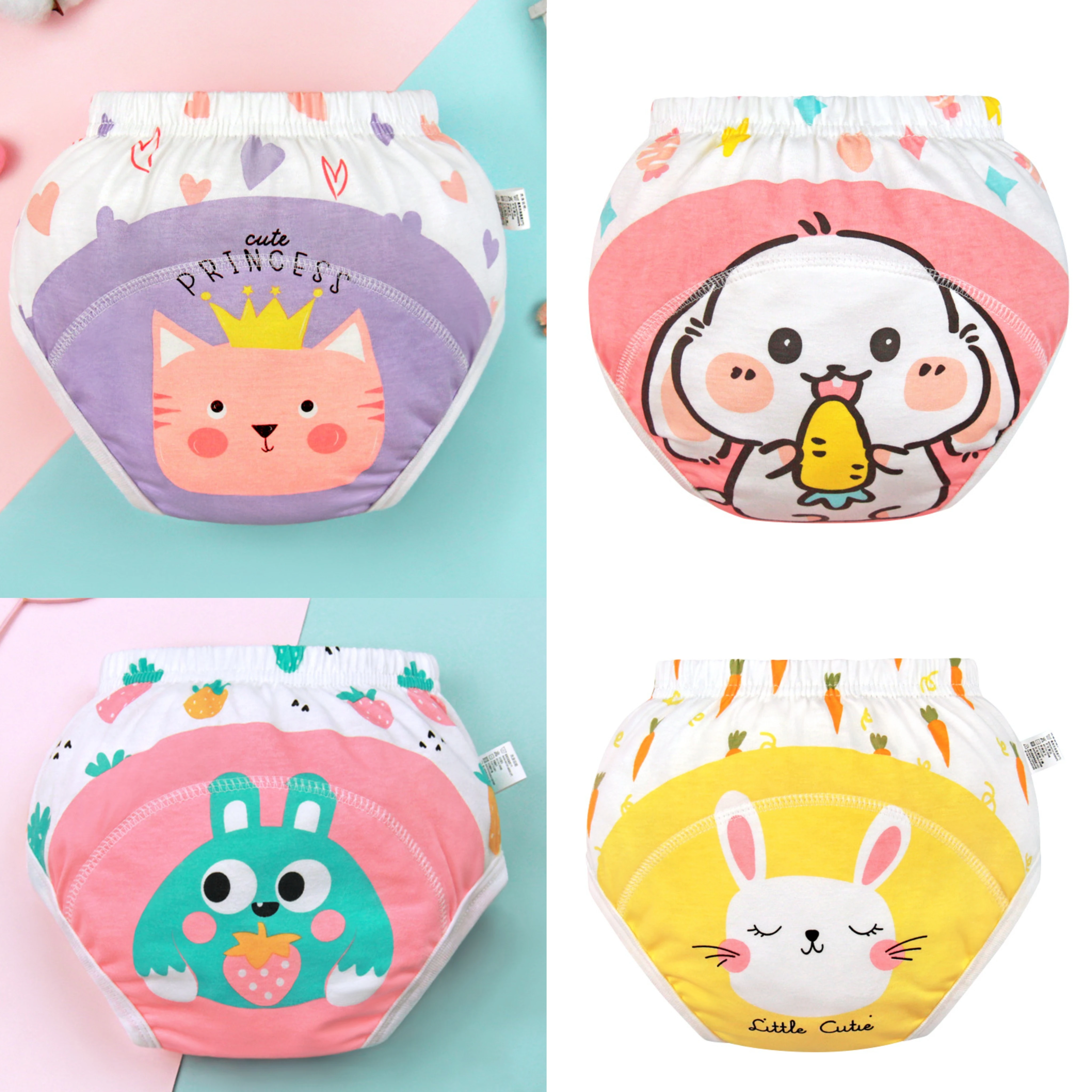 4pcs Baby Cartoon Muslin Cotton Underwear Girls Boy Pee Learning Panties Children Washable Reusable Potty Toddler Training Pants