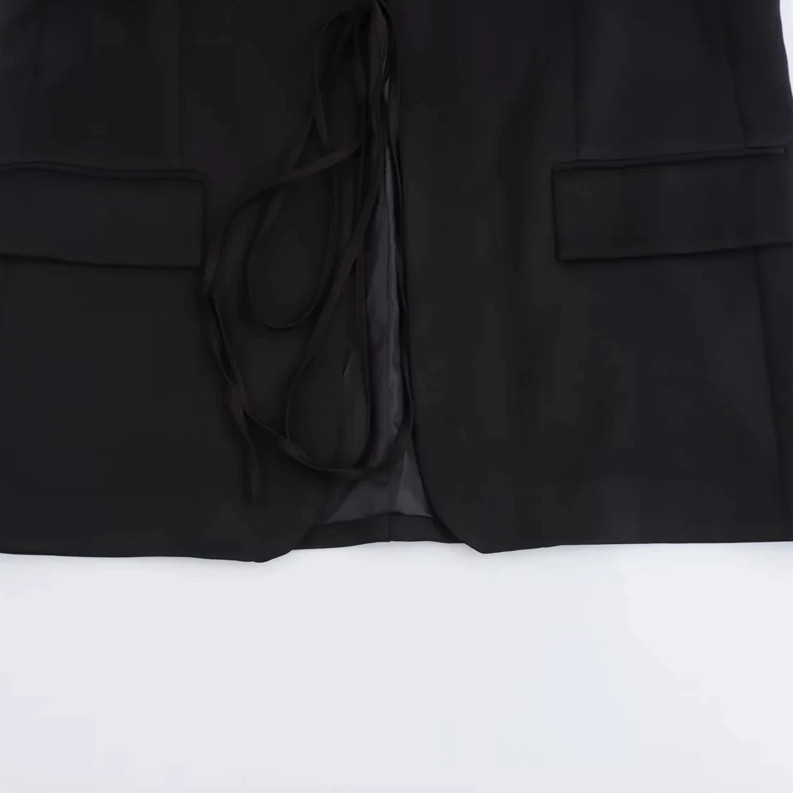 TRAFZA-blazer preto monocromático com gola v para mulheres, solto, gravata borboleta, jaqueta senhora do escritório, tops casuais, moda, primavera e verão, 2024