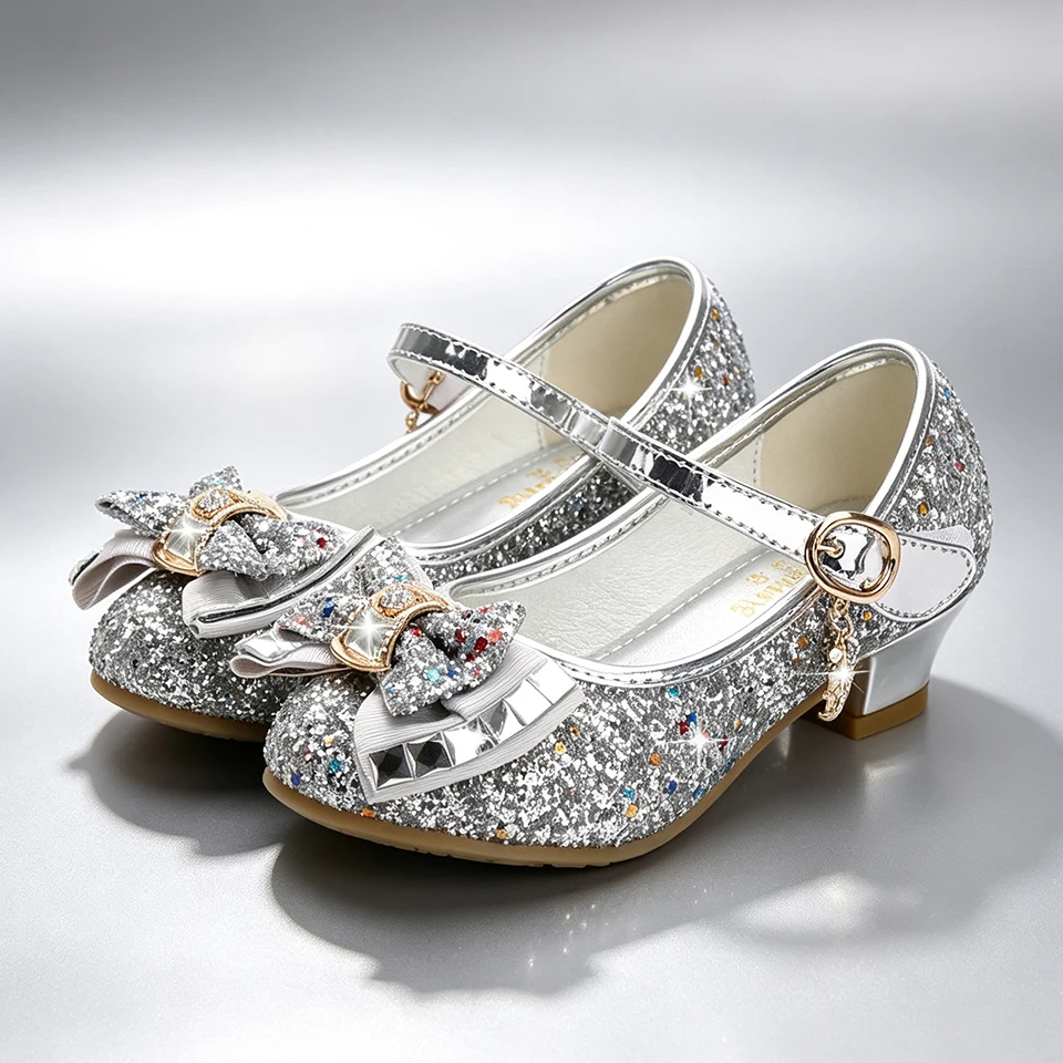 Fantasia Girl Mary Jane High Heels Princess Dress Up Sequins Rhinestone Shoes Christmas Halloween Cosplay Elegant Party Sandals