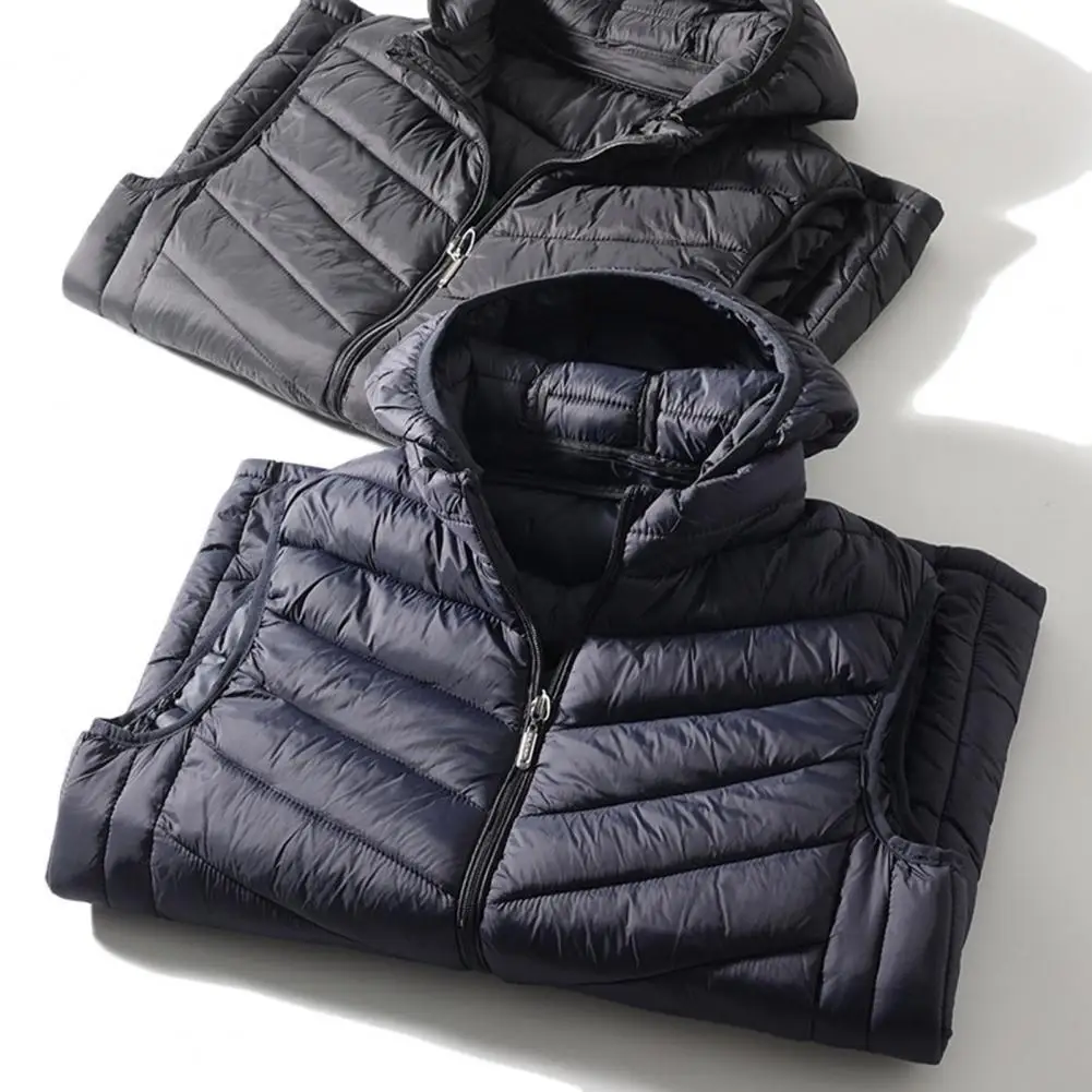 

2026 New Spring Lightweight Wind-Resistant Packable Large Size Vest Hooded Pocket Single Breasted Quilted Vests Men Outerwear