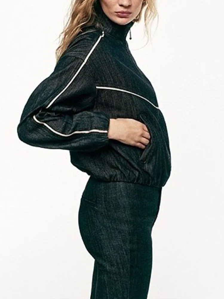 Spring New Arrival Women's Oversized Denim Jacket 1320485 Denim Pants 1320463 Long Sleeve Zipper Short Coat European Style