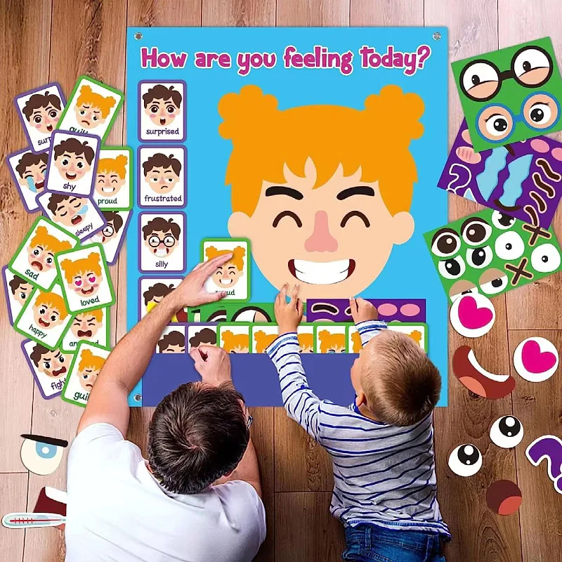 

Emotions Change Felt Board Story Expression Game Early Learning DIY Facial Expressions Montessori Toys for Kids Learning Toy