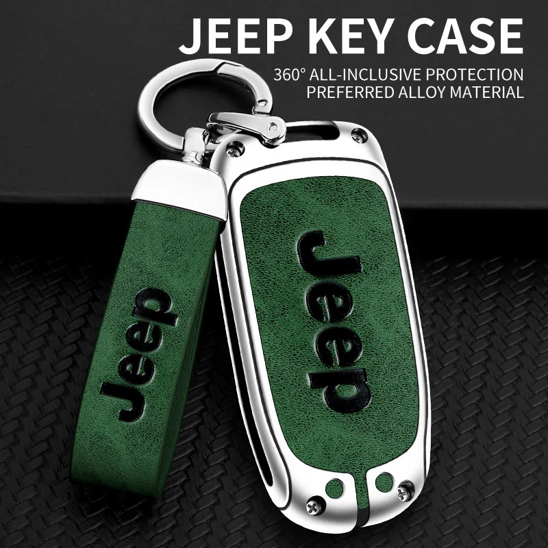 Zinc Alloy Leather Car Key Cover Case Fob for Jeep Renegade Compass Grand Cherokee for Chrysler 300C Wrangler Car Accessories