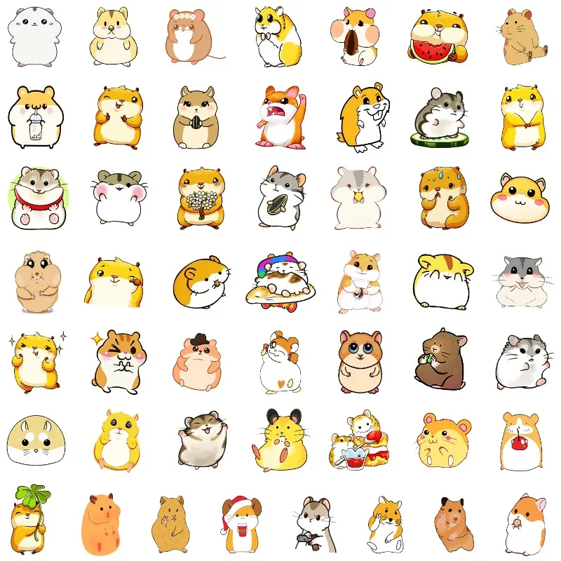 50 Uds. Pegatinas decorativas creativas de garabatos de hámster lindo con personalidad de dibujos animados