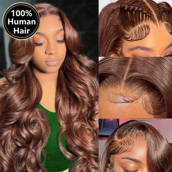 30 Inch Chocolate Brown Body Wave Lace Front Wig Transparent 13x6 HD Lace Frontal Wigs 13x4 Preplucked Colored Human Hair4x4 5x5