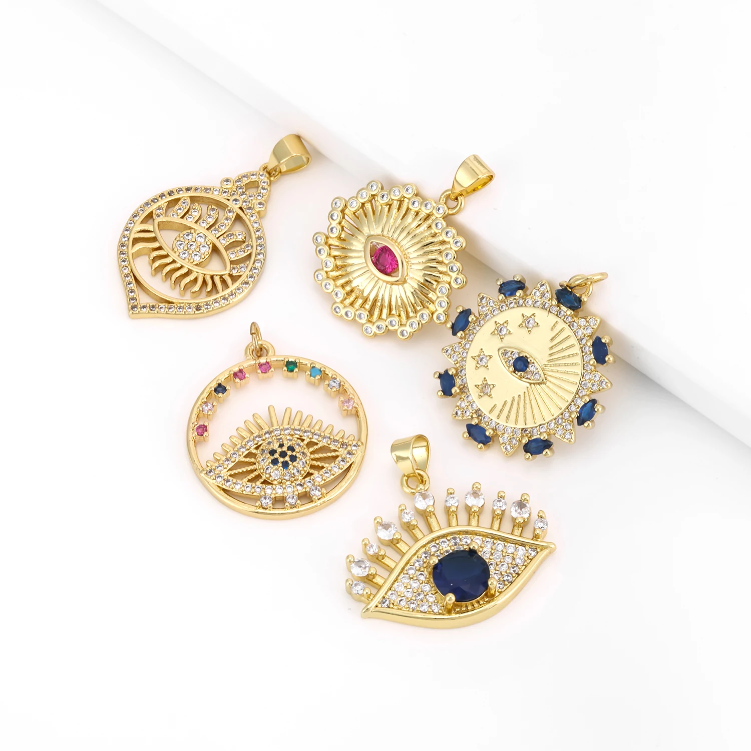 Exquisite Round Shaped Evil Eye Pendant Women DIY Necklace/Bracelet Hollow Out Charm Jewelry Accessories Party Show Dropshipping