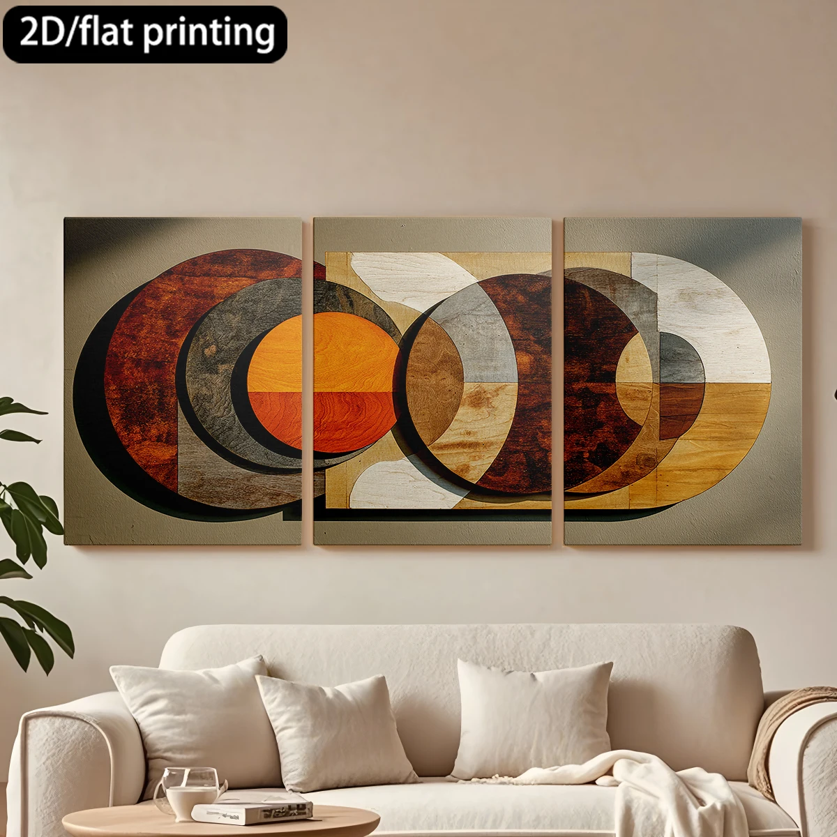 

2D плоская печать, 3-х частная декоративная картина на холсте в деревянной раме, настенное искусство, переплетающиеся круги. Декор для коридора и спальни.