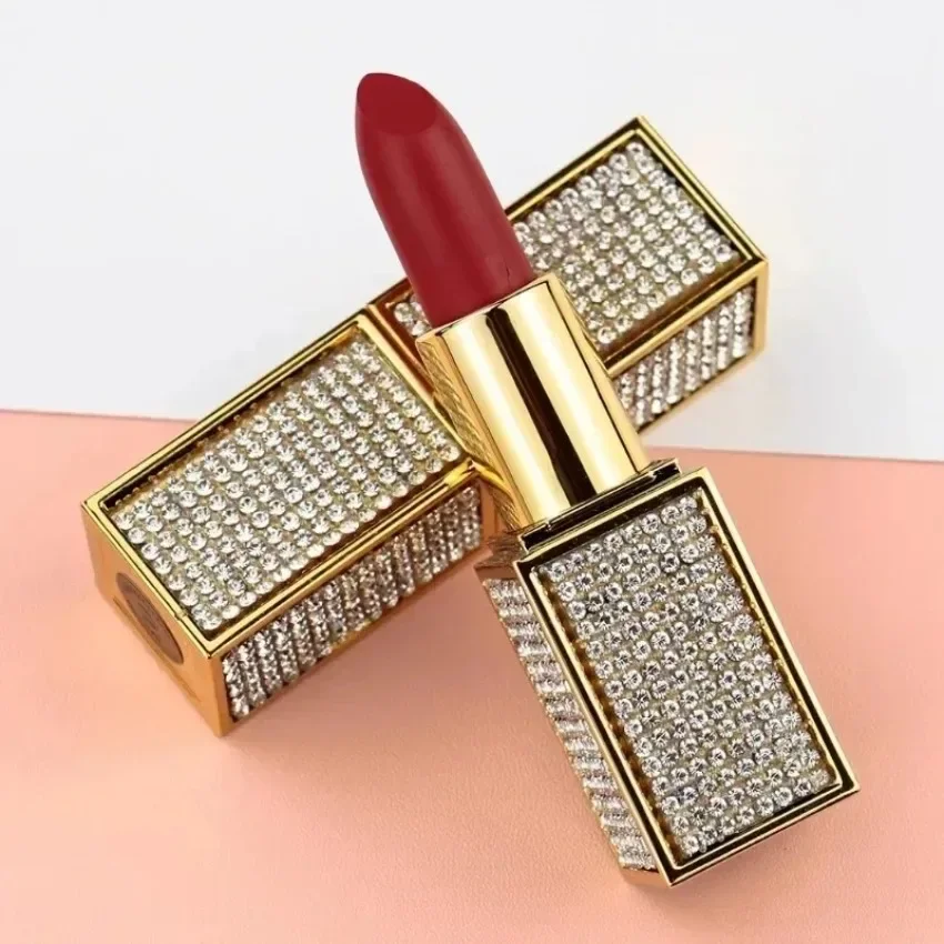 Private Label 14colors Square Tube with Diamond Lipstick Matte 24hours Lasting Waterproof Easy To Colored Bulk Makeup Custom