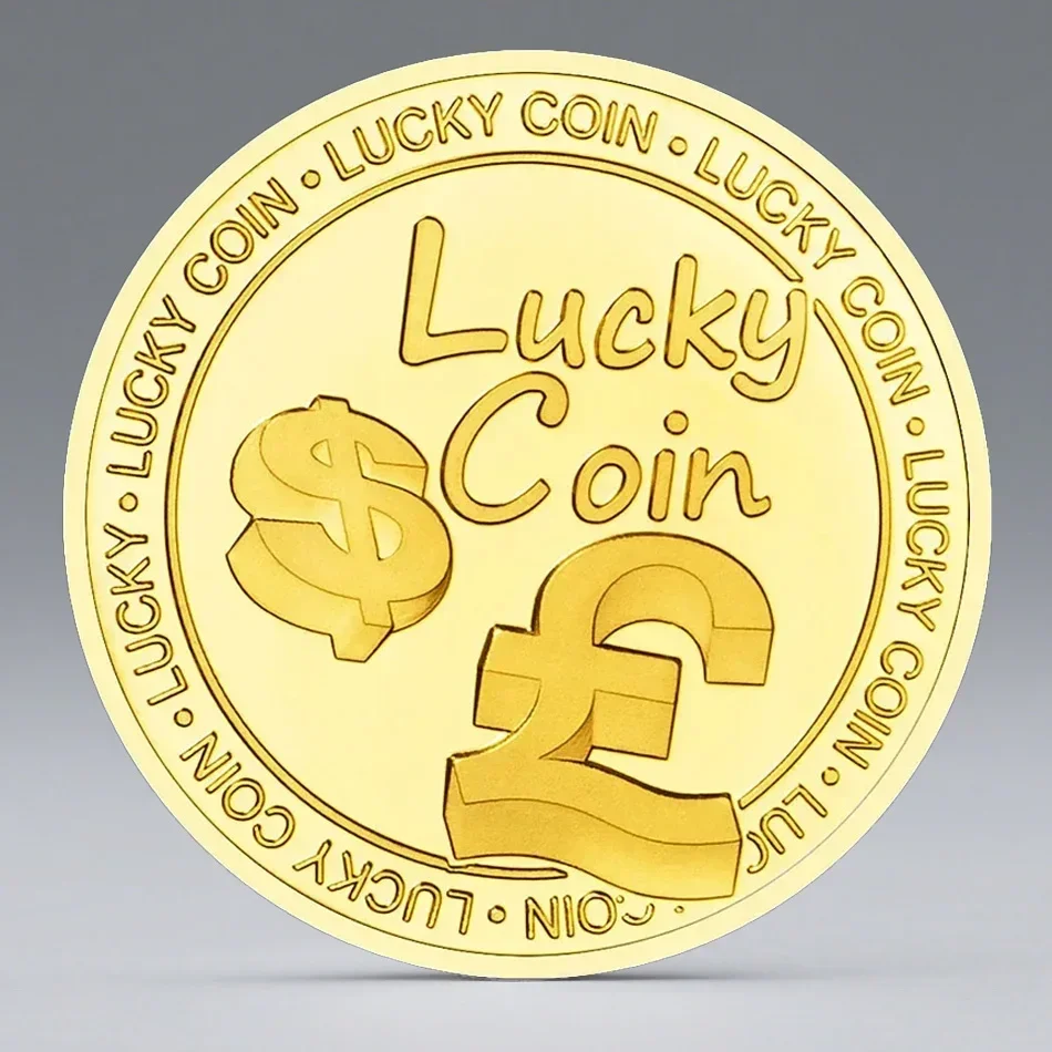Lucky Coin Four Leaf Clover Horseshoe Dollar & Pound Pattern Gold Commemorative Coin Good Luck Blessing Metal Challenge Coin