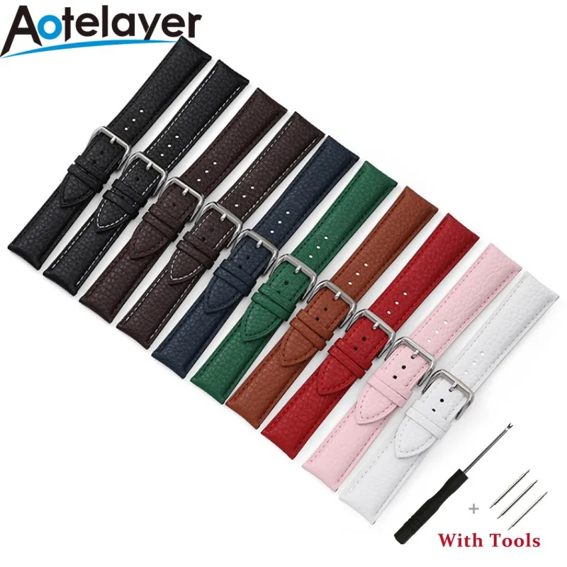 

12 14 16 18 19 20 21 22 24 mm High Quality Lychee Grain Calfskin Watch Strap Waterproof Wristband Pin Buckle Accessories