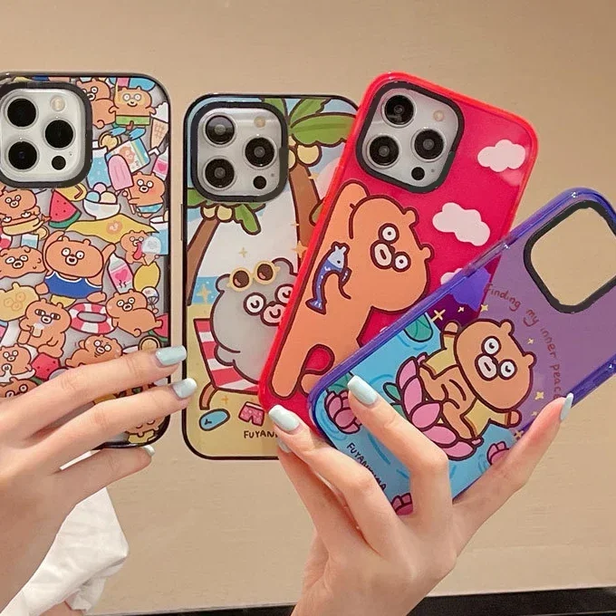 Funda de teléfono con borde de actualización acrílica, versión de oso, divertida, funda para IPhone 11, 12, 13, 14, 15 Pro Max, 15 Pro
