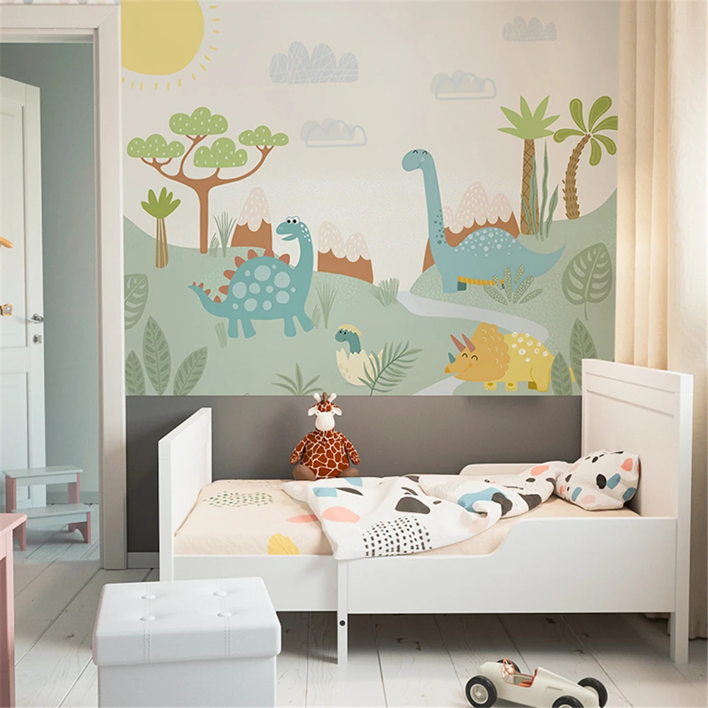 Custom Cartoon Dinosaur Wallpaper for Children's Room Wall Mural Wall paper Boys Girls' Bedroom TV Background home decor sticker