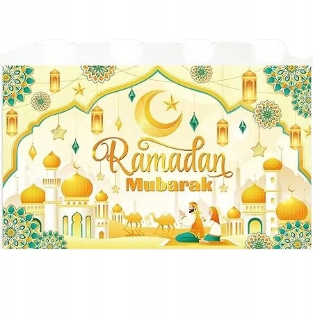 Ramadan Mubarak Banner Fotohintergrund 185x110 cm Blaue Moschee, Eid-Dekorationen, Muslimisches Poster, Ornament, Polyester