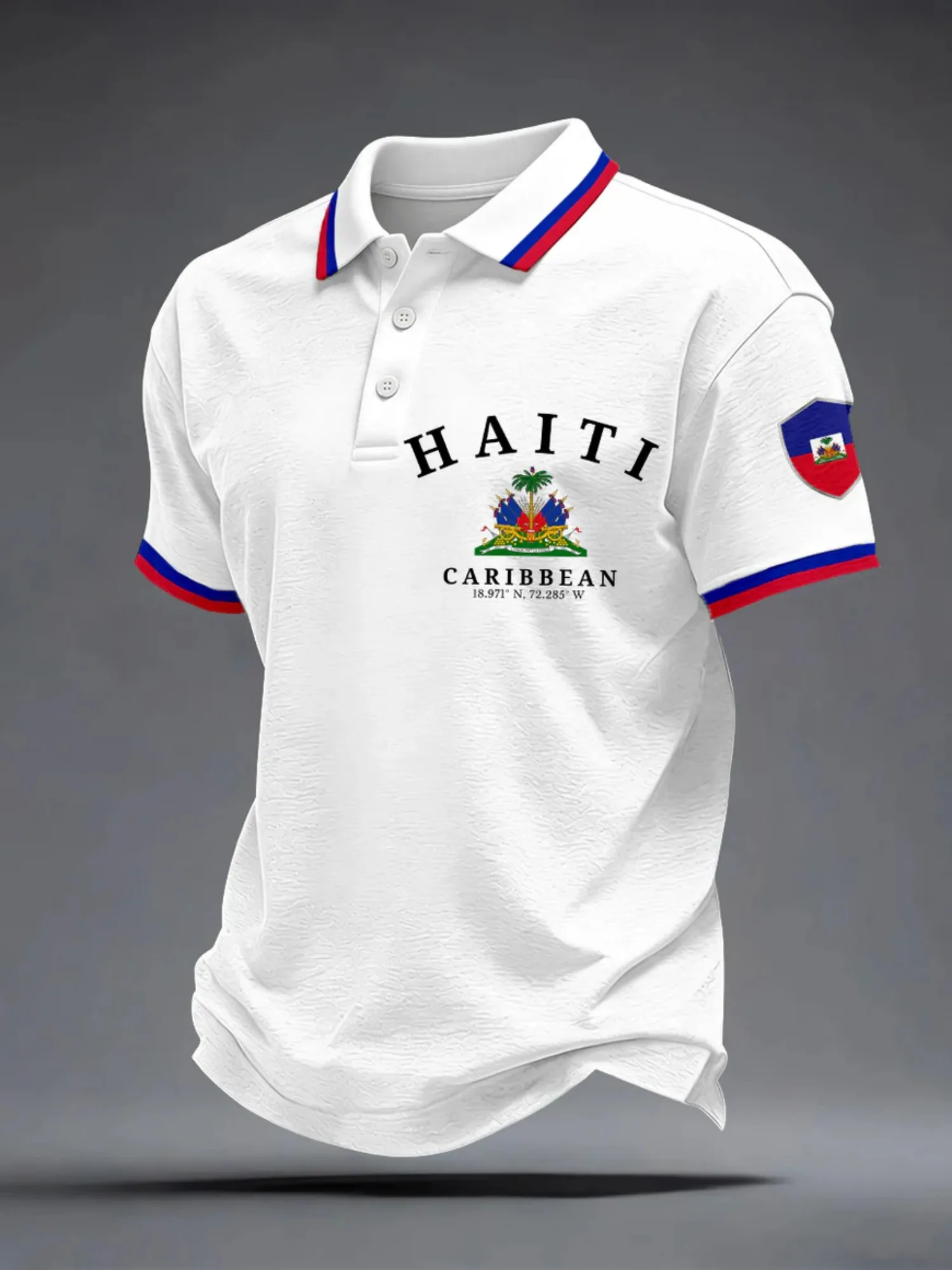 Haiti Womens Diagonal Colorblock Polo Shirt Short Sleeve Casual Top with Crest Detail Summer Travel Streetwear Tee Tropical Mood