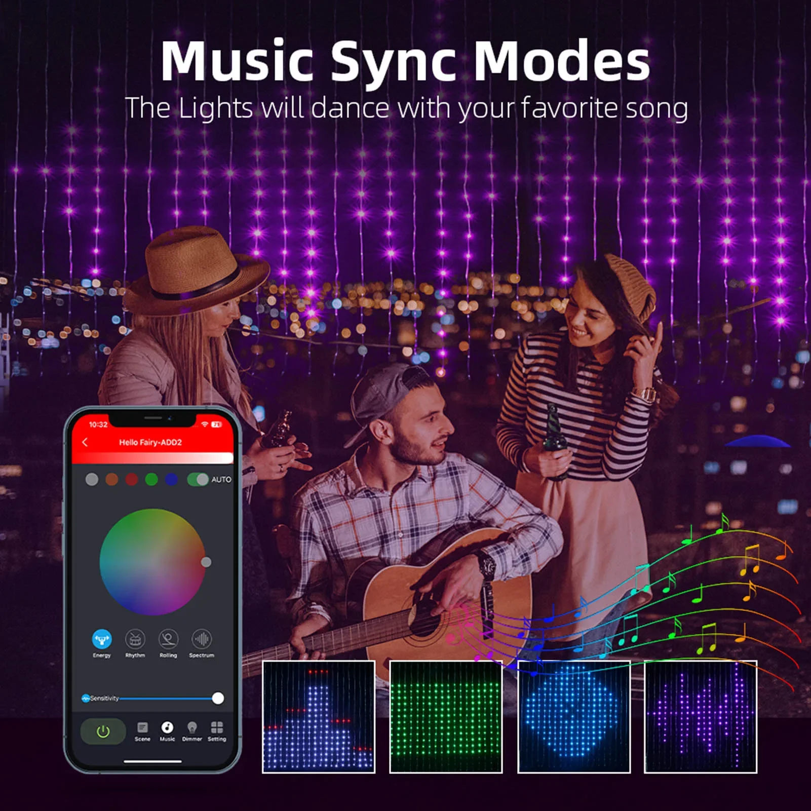 400 LED RGB الذكية الستار جارلاند ضوء APP التحكم عن بعد DIY النص نمط المشهد Led سلسلة أضواء عيد الميلاد عطلة الزفاف