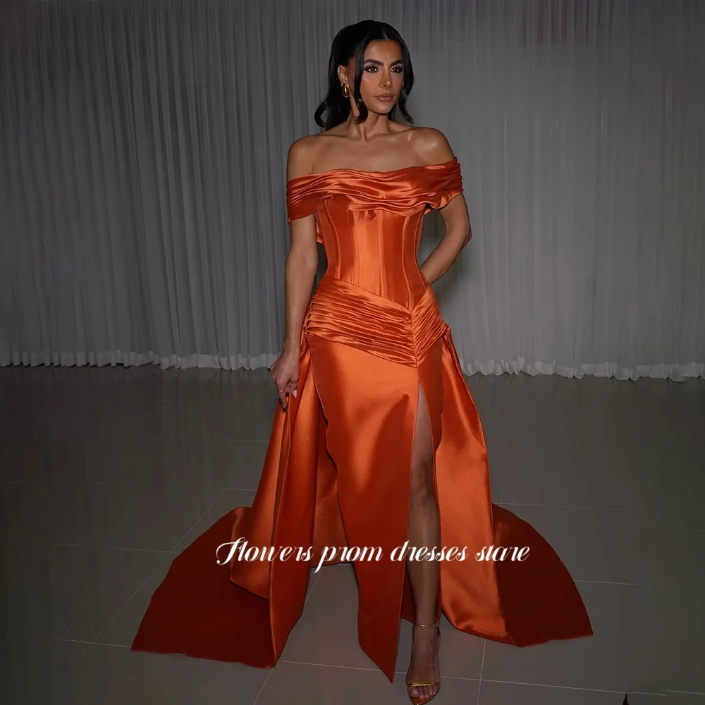 

Flowers Prom Dress Off Shoulder Party Dress Evening Dress Pleats Formal Celebrity vestido de fiesta فساتين مناسبة ر Customized