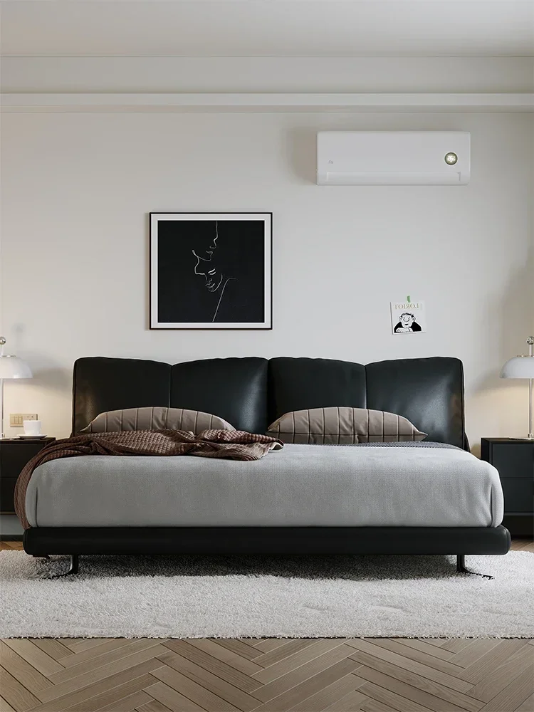 Italian minimalist black high box storage bed modern minimalist small apartment 1.8m soft bag leather