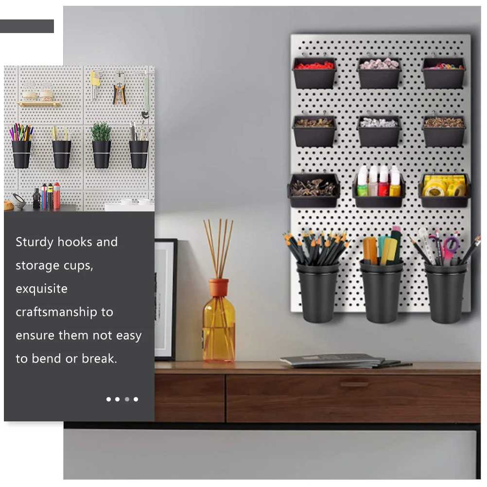 

5 set Pegboard Cups With Hooks Organizer Set For Garage Pantry Craft Desk Small Parts Storage Pegboard Baskets Screw Organizers
