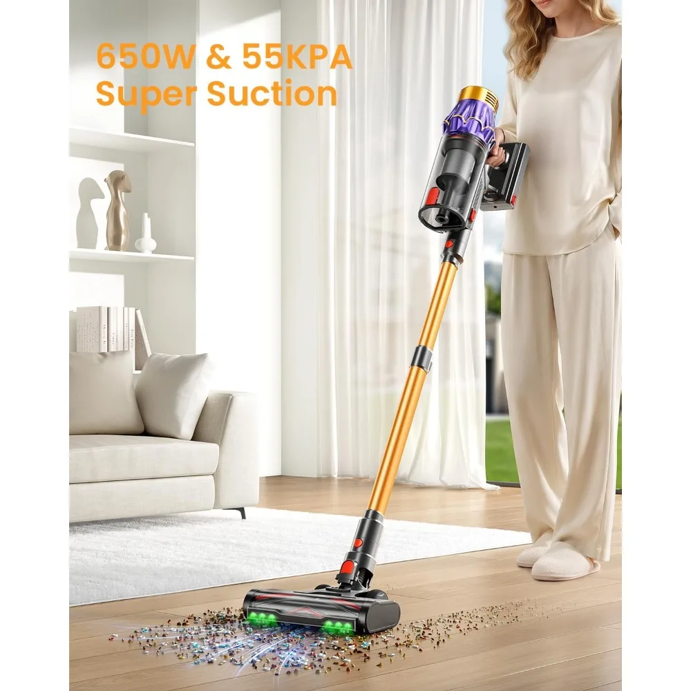 60KPA Cordless Vacuum, 70Min Runtime, Anti-Tangle, Self-Standing, Smart Display, 1.8L Cup for Pet Hair/Carpets view 2