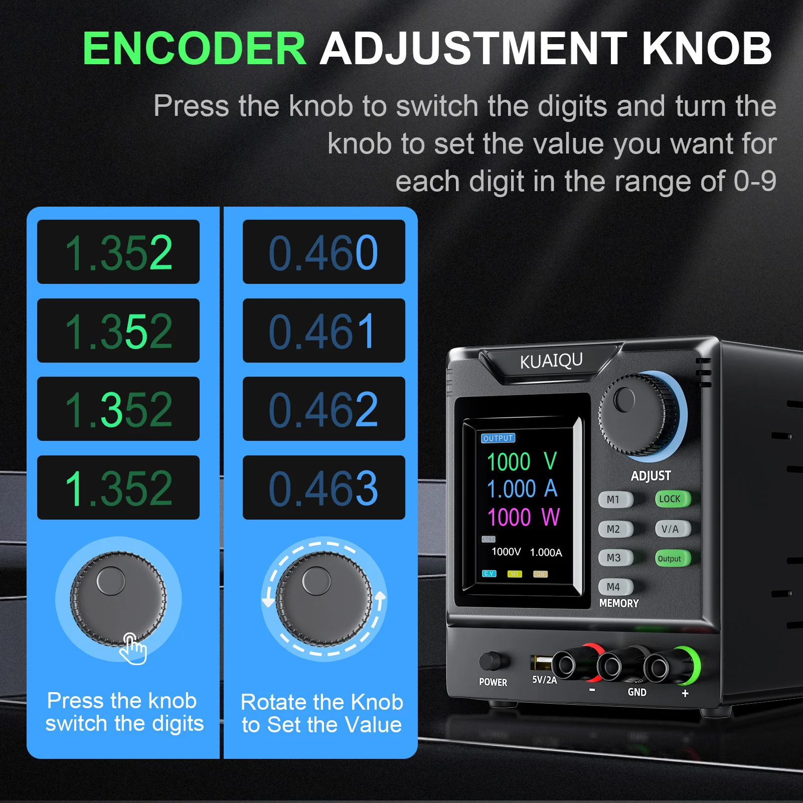 KUAIQU 1000V High Power Supply 800V 400V Adjustable Lab Bench Power Supply Programmable Memory LOCK C.C C.V RS-232 USB Software