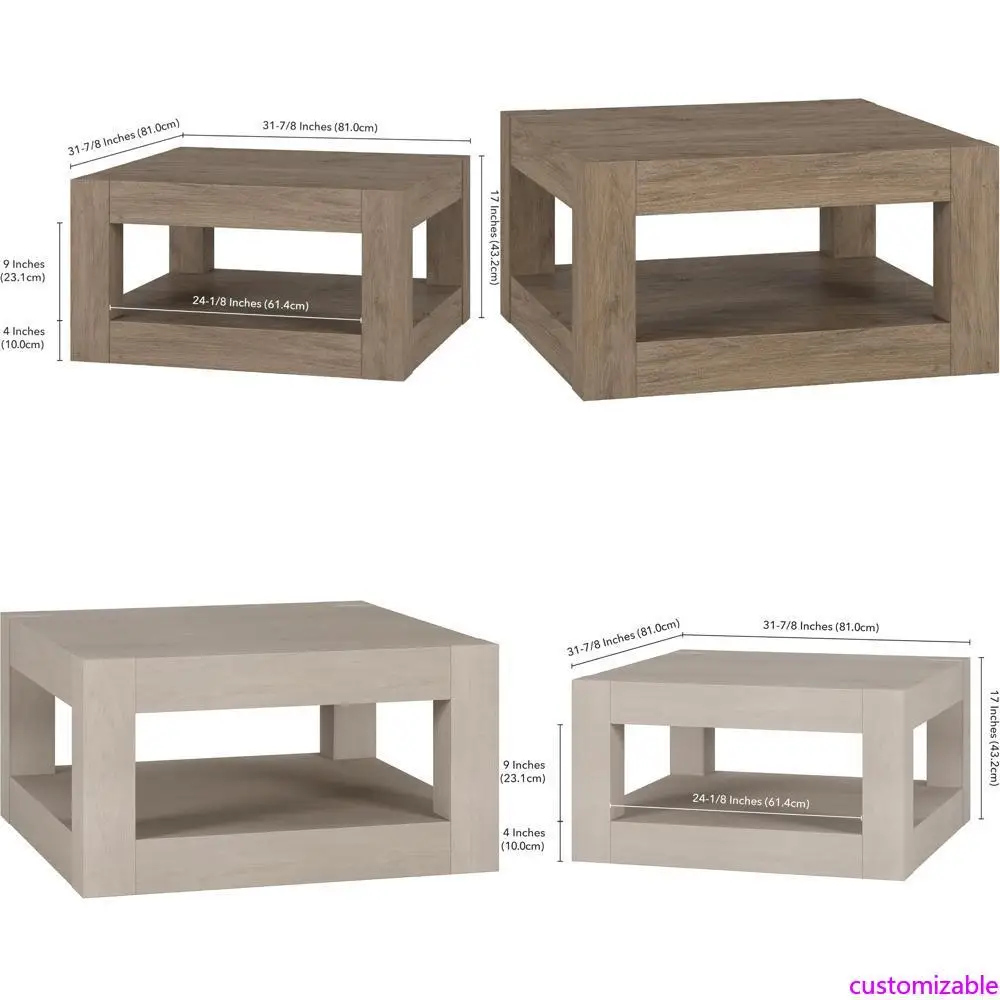 Weathered Gray 32-inch Wide Square Henn&Hart Coffee Table for Home, Living Spaces, Bedrooms, Entertainment Areas, and Offices.