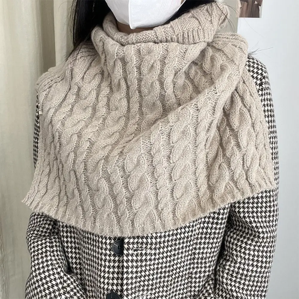 Korean Winter Knitted Warm Collar Scarf Women Luxury New Solid Twist High Neck Wraps Fashion Pullover High Collar Shawl