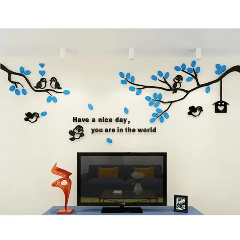 Modern Living Room TV Sofa Background Wall Stickers Branch Bird Pattern Wall Stickers Bedroom Decor Decals Hotel Wall Stickers