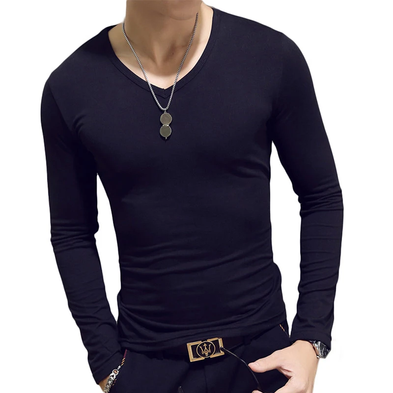 Trendy Men T Shirt Casual Long Sleeve Slim Men\'s Basic Tops Tees Summer Stretch T-shirt Mens Clothing Chemise Homme