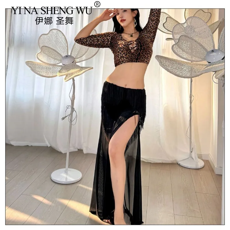 Nuevo traje de danza del vientre, conjunto de falda con estampado de leopardo, traje de actuación de Cabaret Sexy para mujer, ropa de práctica para principiantes, ropa de baile