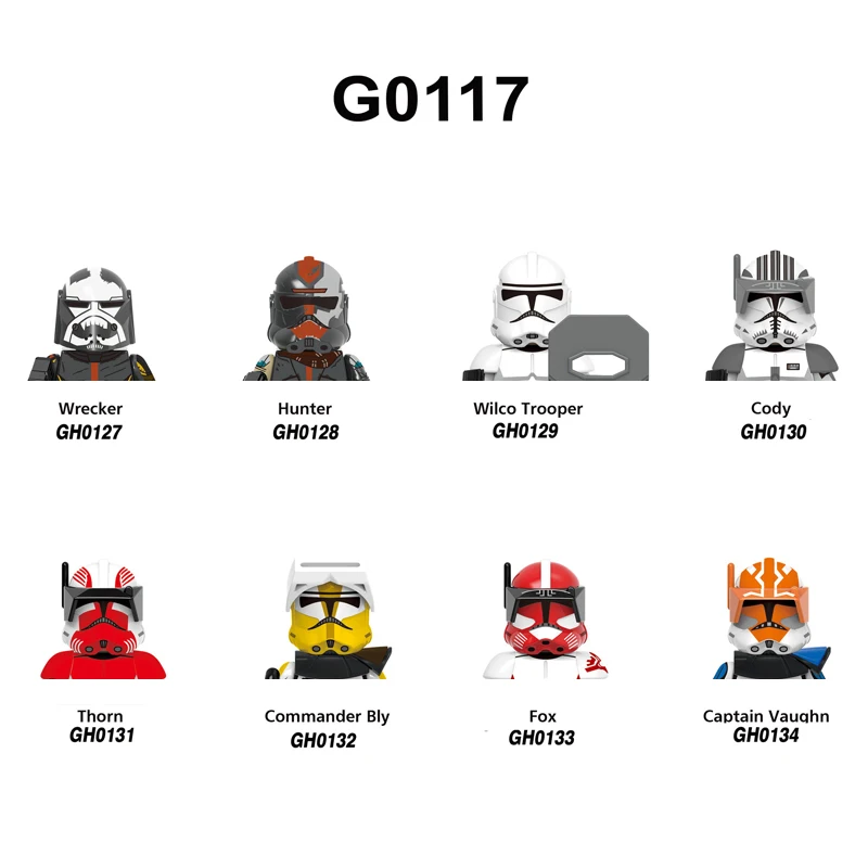

G0117 Building Blocks 8pcs/set Captain Vauqhn Brick Wilco Trooper Figure Wrecker Hunter Cody Thorn Fox mini Assembly Toys