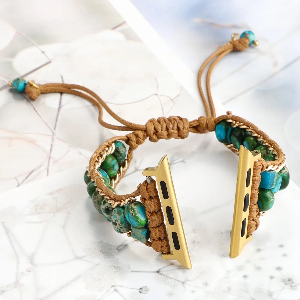 Bohemian Natural Stone Strap For Apple Watch Ultra 9 8 7 6 5 4 SE Braided Bracelet Band For iWatch 49mm 45mm 44mm 41mm 40mm Belt