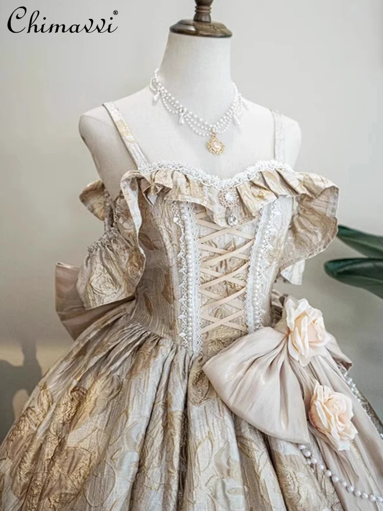 

Lolita Flower Wedding Dress Golden Birthday Bar Mitzvah Party Host Princess Dress High-end Heavy Sweet Temperament Long Dress