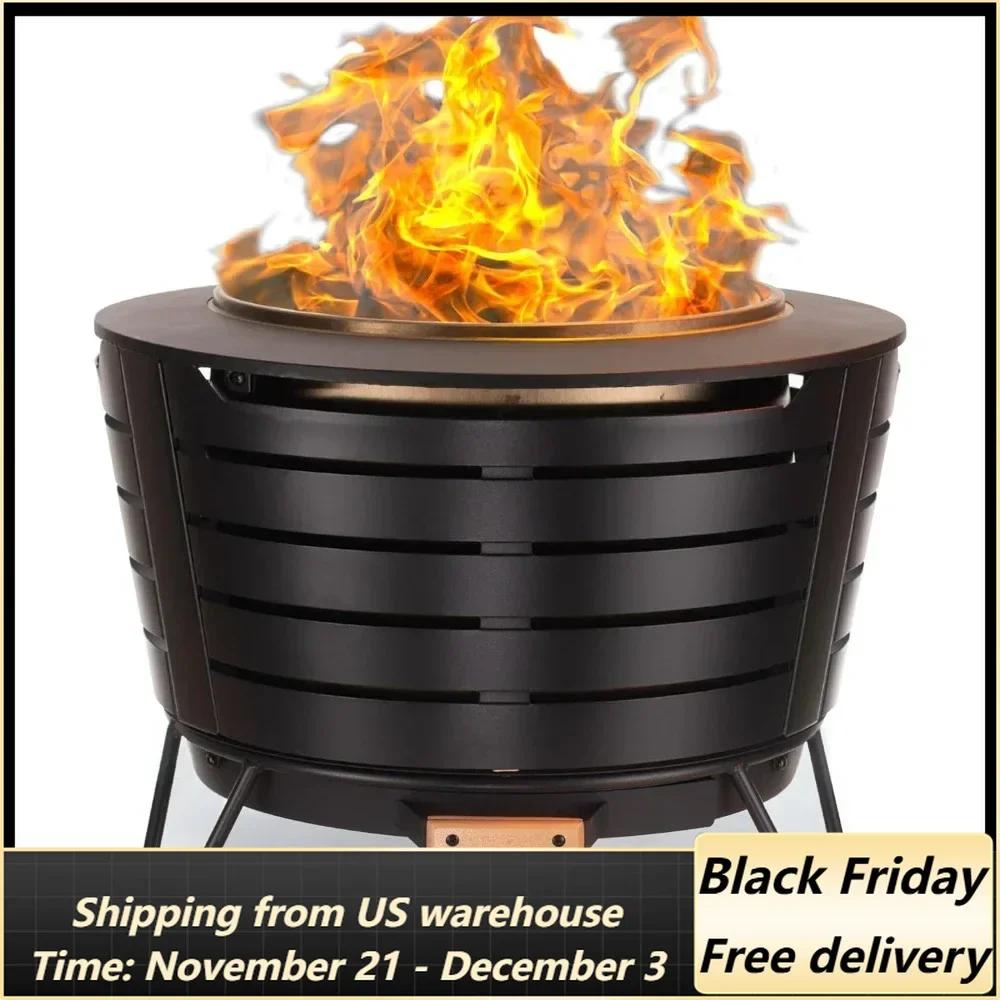 Brand Smokeless 25 in. Patio Fire Pit, Wood Burning Outdoor Fire Pit - Includes Wood Pack, Modern Design with Removable Ash Pan