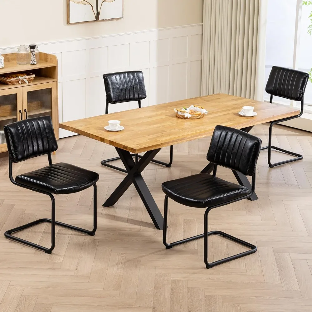 

Mid Century Modern Cantilever Dining Chairs Set of 4, PU Leather Upholstered Armless Chairs with Back & Metal Legs for Kitchen,