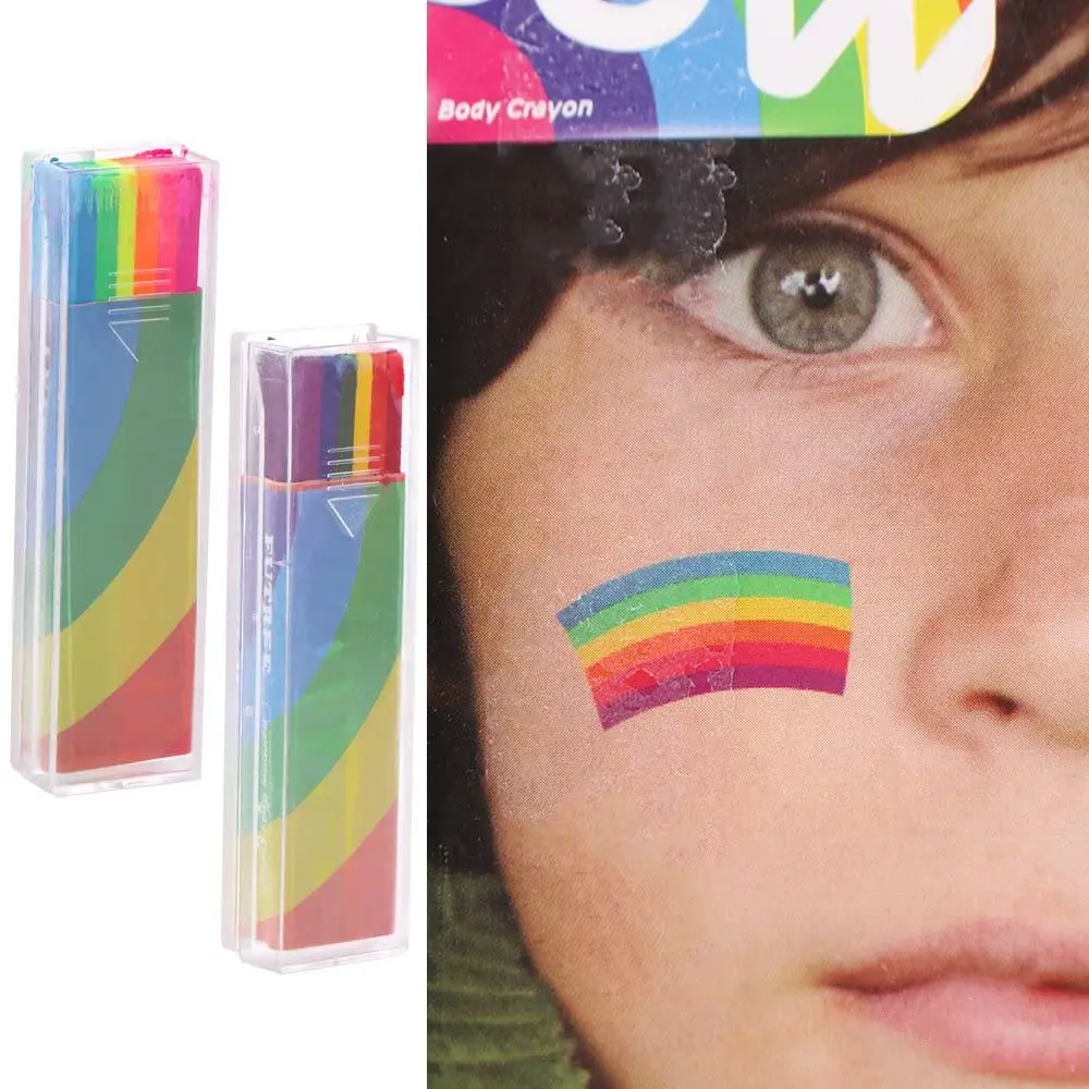 Palo de pintura facial de arco iris de parafina, pintura artística fluorescente lavable, pluma de maquillaje, crayones de pigmento de pintura facial Multicolor seguros