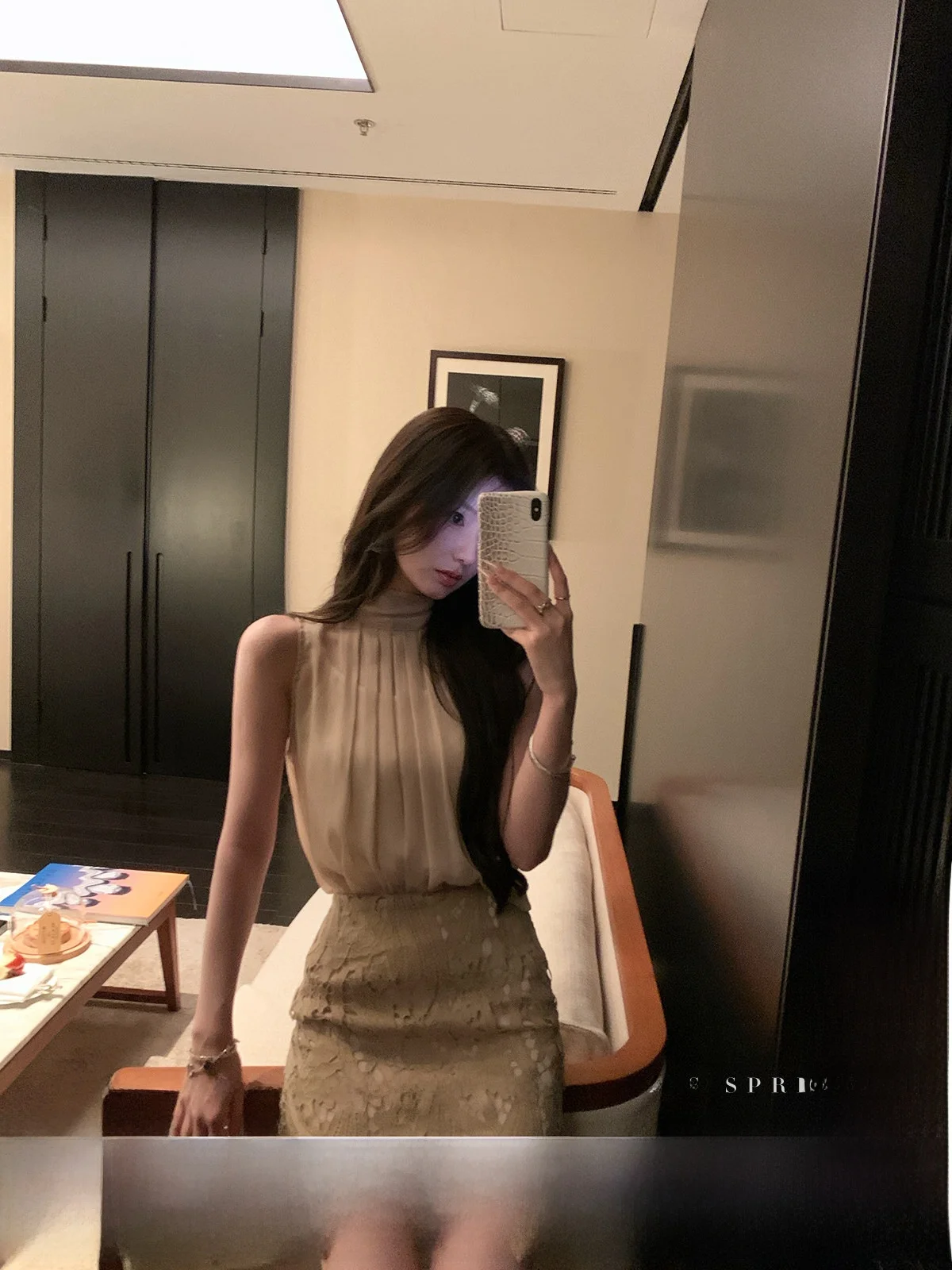 

YOLI Zhang Yuli owroom Lace ter Ne Svel Top And Me Skirt Set Korean Sle Commute Loose Fit Polyester Summer