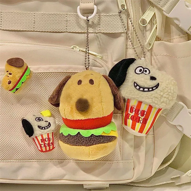 Snoopy Cute Burger Dog Pendant Popcorn Soft Plush Stuffed Children\'s Backpack Pendant Kawaii Girls\' Backpack Pendant Keychain