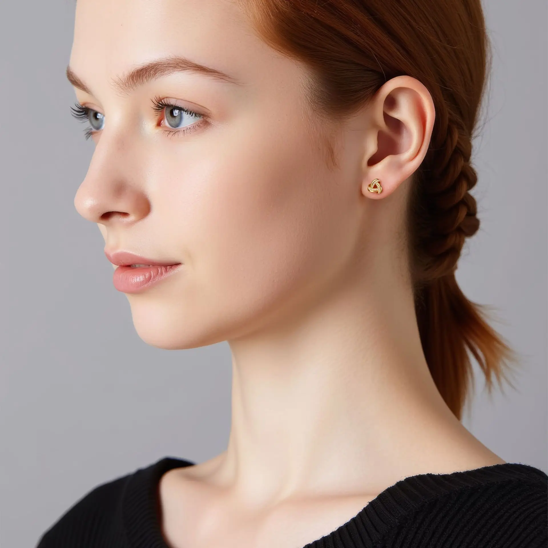 925 Silver Needle Dainty 18K Gold Plated Triple Knot Stud Earrings, Hypoallergenic Paved CZ Love Knot Earrings for Women