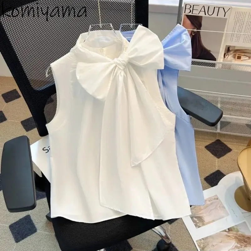 

Bandage Bow Shirts & Blouses O-neck Sleeveless Blusas Mujer 2025 Woman Clothing Summer Fashion Camisas Loose Sweet Tops