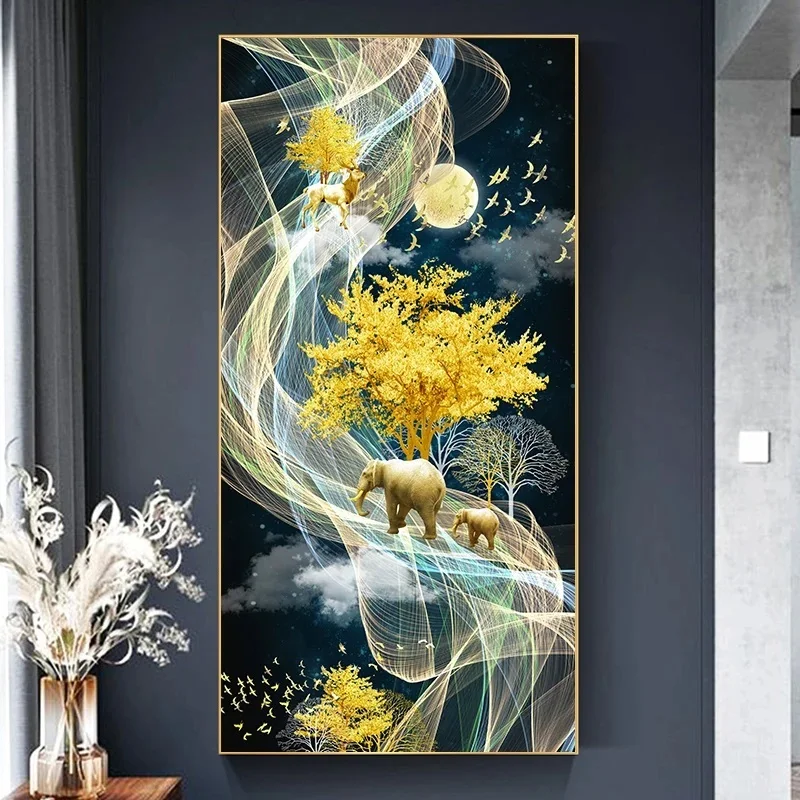 Golden Elephants Birds Deer Nordic Tree Large 5D DIY Diamond Painting Sale Full Drill Embroidery Cross Stitch Rhinestone Z69