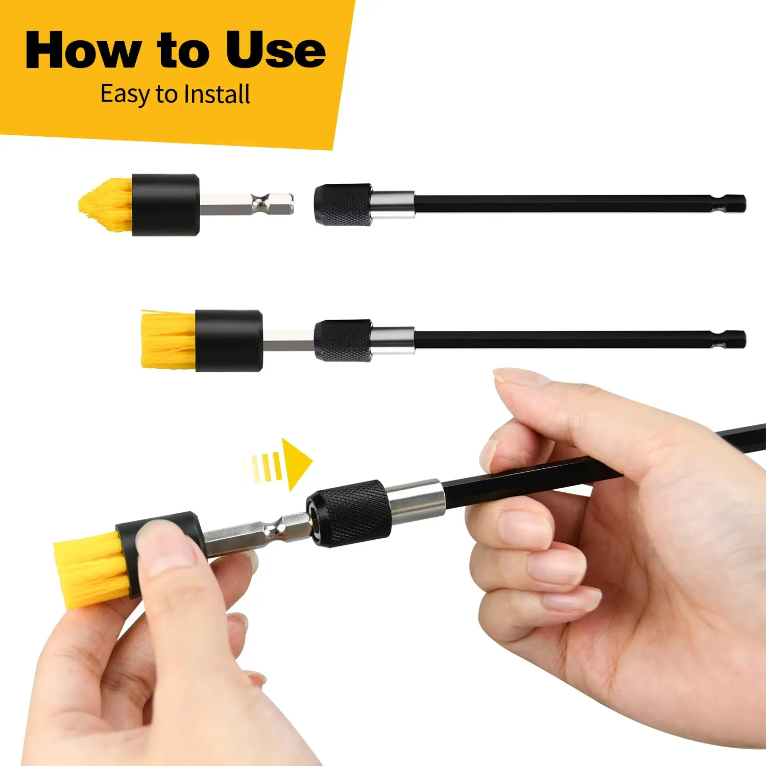 Mini Drill Brush Attachment Set,2 Tapered Brushes& 2 Flat Brushes,1 Extension Rod,Small Corner Brush for Detailing Deep Cleaning