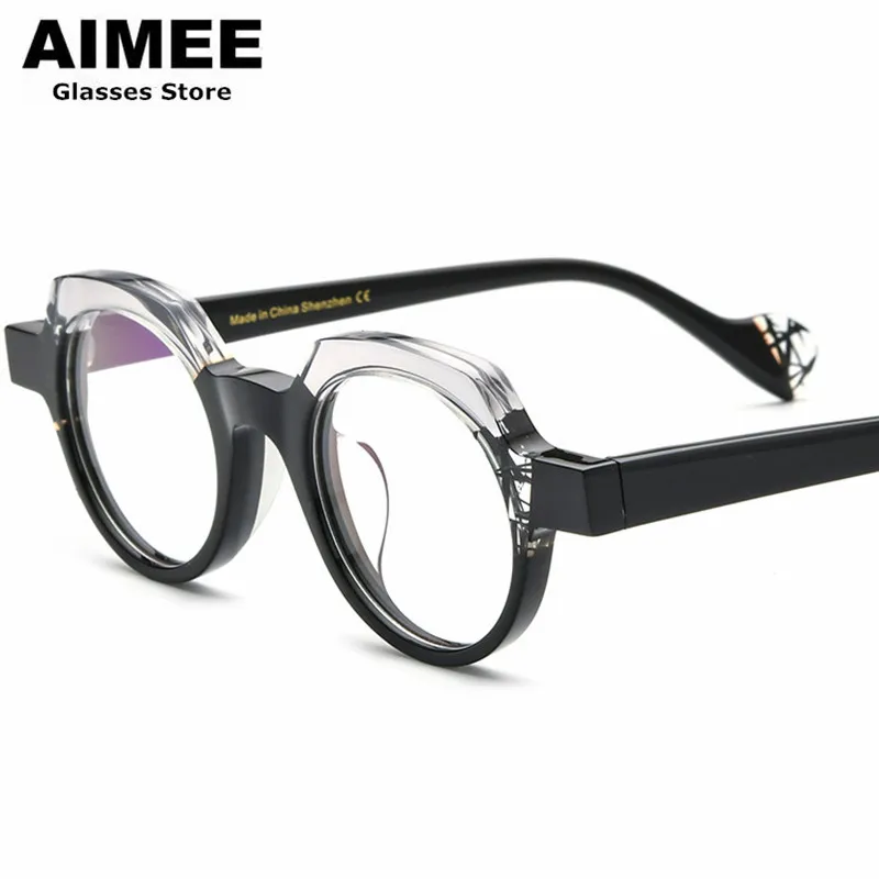 Persönlichkeit Polygon Runde Acetat Brille Rahmen Männer Optische Brillen Trend Designer Frauen Myopie Brillen Anti Blau Linsen Gafa