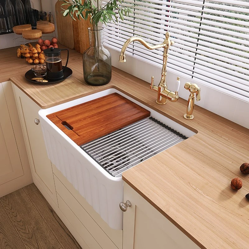 Kitchen ceramic sink household open semi-embedded single slot